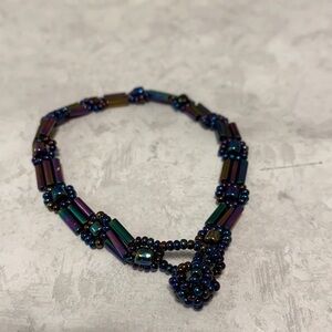 Vintage Peacock Glass Seed Bead Bracelet